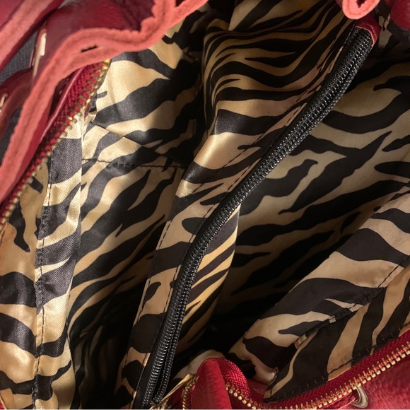 Red Leather Bag- Sam & Kate by Park Avenue. Leopard Print Satin Lining - Picture 7 of 10